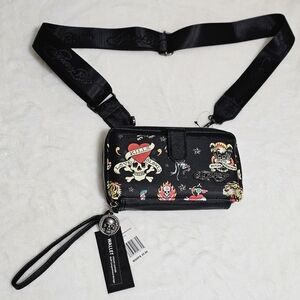 Ed Hardy Y2K Skull Tattoo Crossbody Wallet Purse Love Kills Slowly